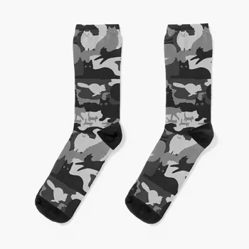 Камуфляжный узор с кошками | Камуфляжные носки с серыми и черными кошками, мужские носки, спортивные носки, мужские футбольные носки